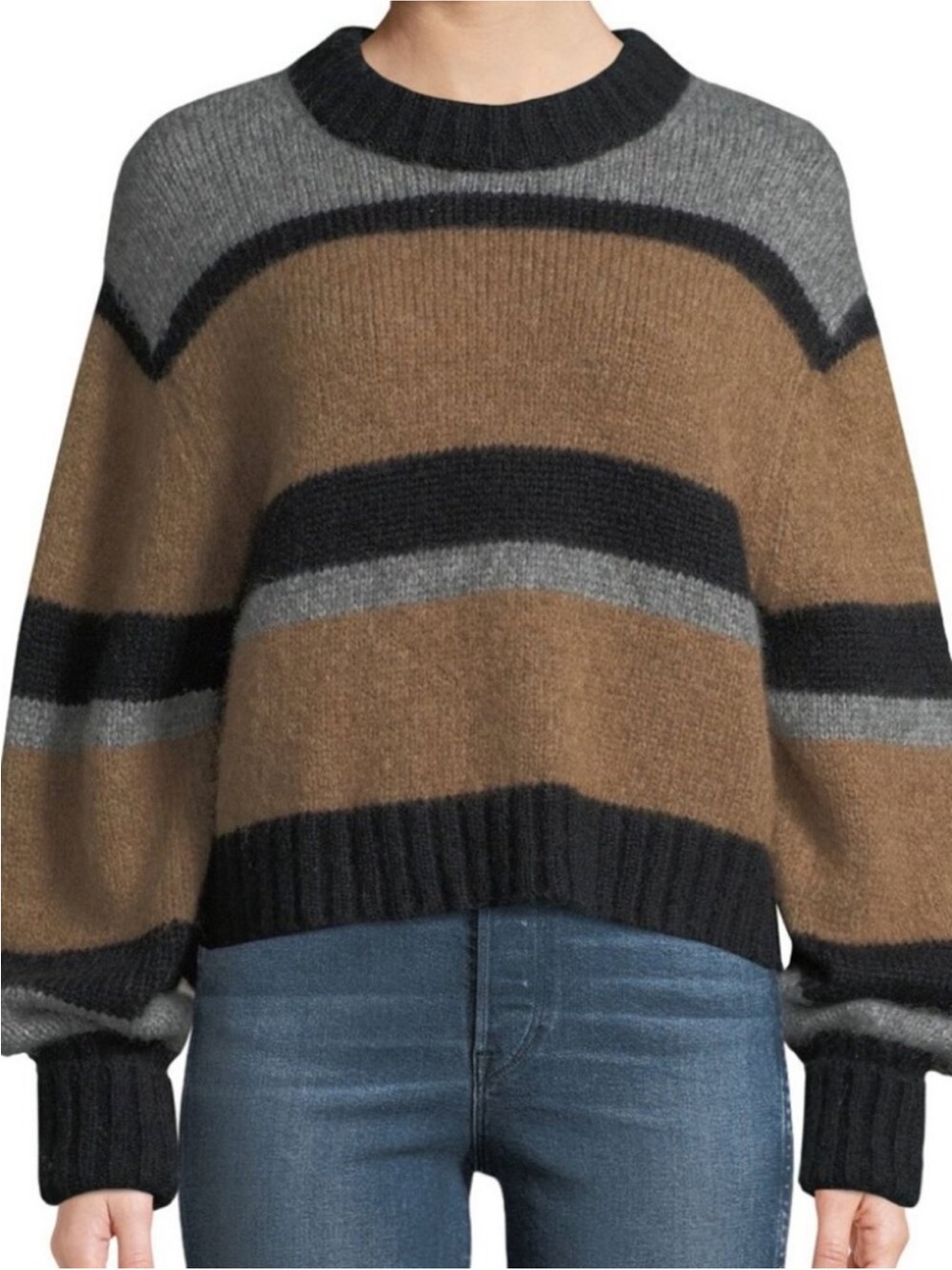 Veronica Beard Striped Crewneck Women's Sweater in Brown and Gray